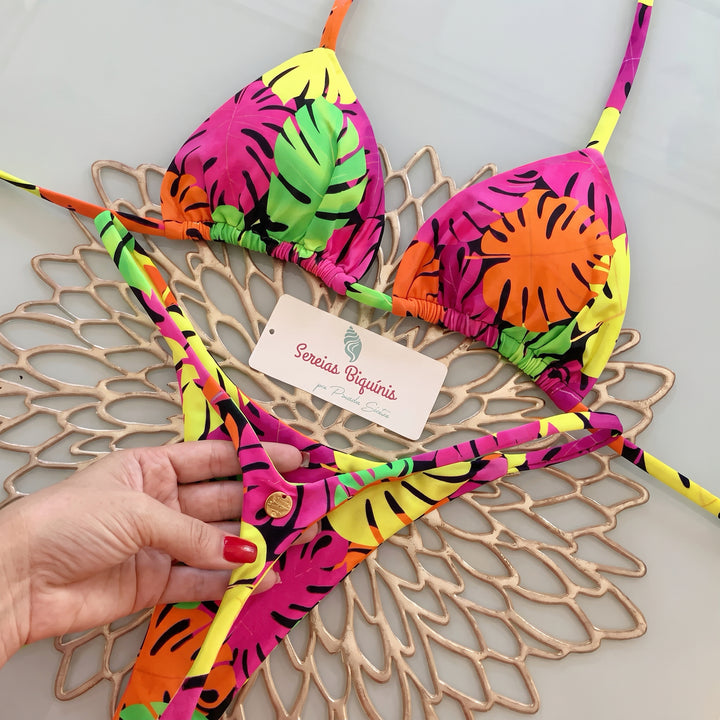 Women's String Bikini in pink leaf print