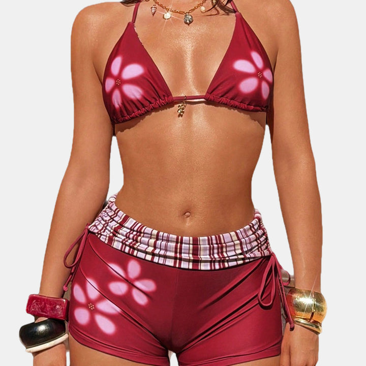 Women's Halter Bikini in burgundy floral