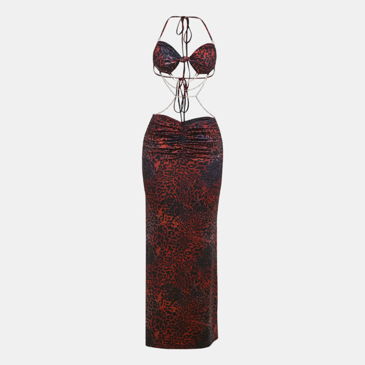 Women's Summer Maxi Dress in red leopard