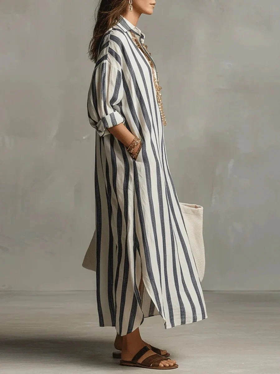 Women's Maxi Summer Dress in blue striped