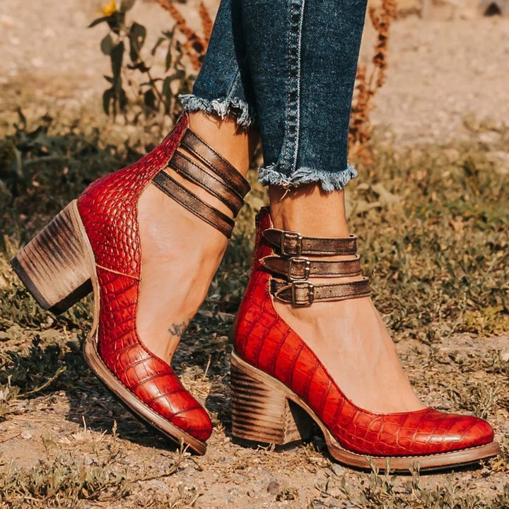Women's Block Heels in red print
