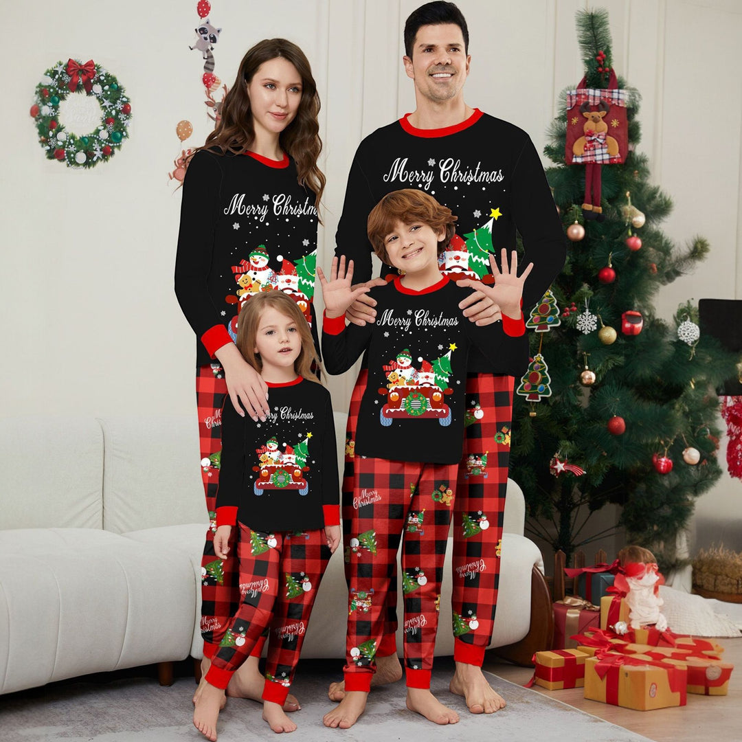 Family Matching Christmas PJs in black red check