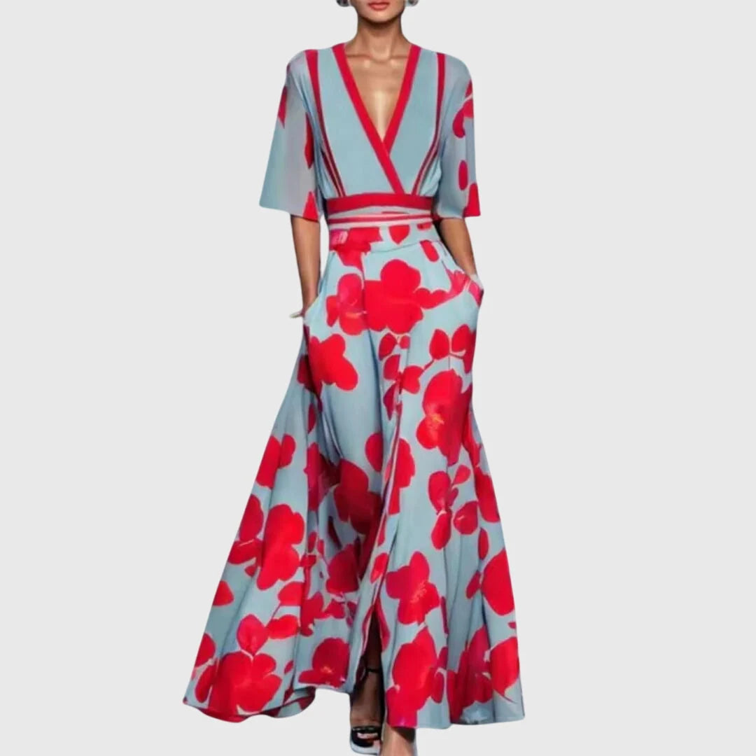 Women's Summer Maxi Dress in red floral