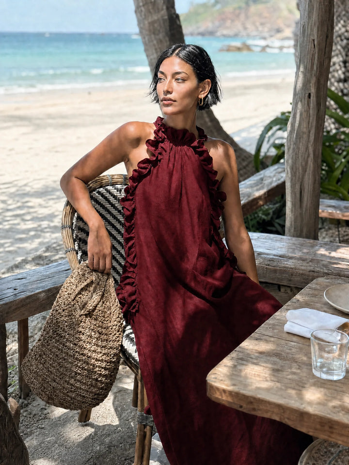 Women's Linen Maxi Dress in red