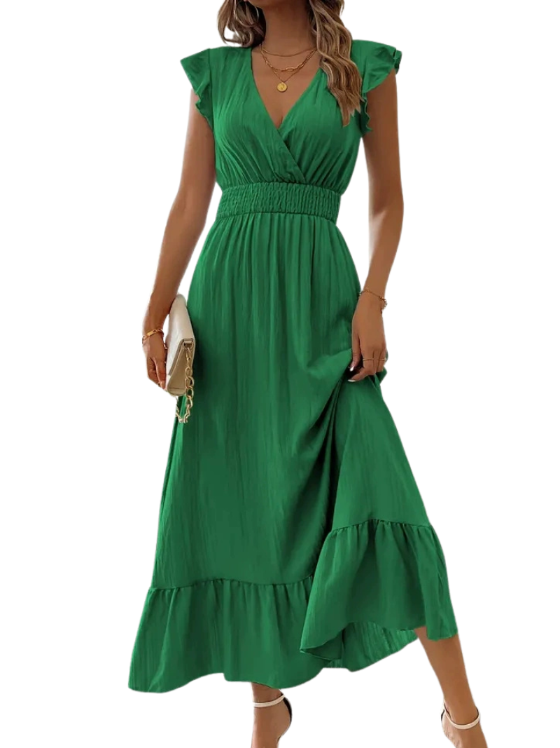 ARIELLE™ – Shirred V-Neck Casual Long Dress