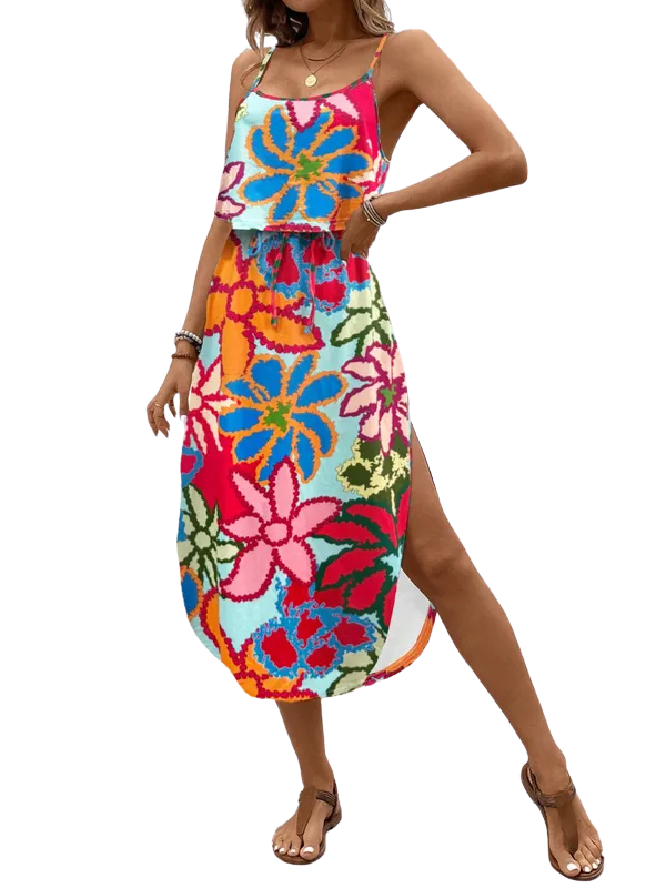 SOFIA™ – Tie Dye Floral Split Thigh Casual Dress