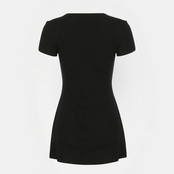 Women's Button Front Deep V-Neck Short Sleeve A Line Dress