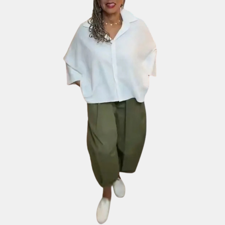 Women's Oversized Lapel Collar Long Sleeve Relaxed Blouse