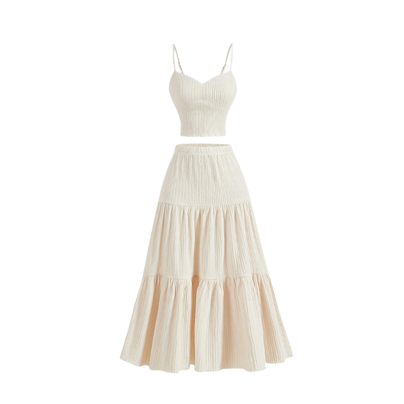 AVINA™ – Solid Crop Cami Top & A-line Skirt Two-Piece Set