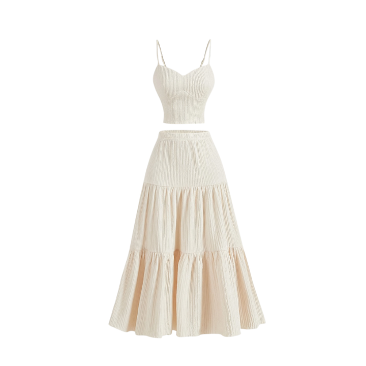 AVINA™ – Solid Crop Cami Top & A-line Skirt Two-Piece Set