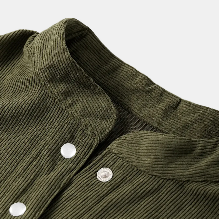 Women's Corduroy Button Front Puff Sleeve Empire Waist Dress