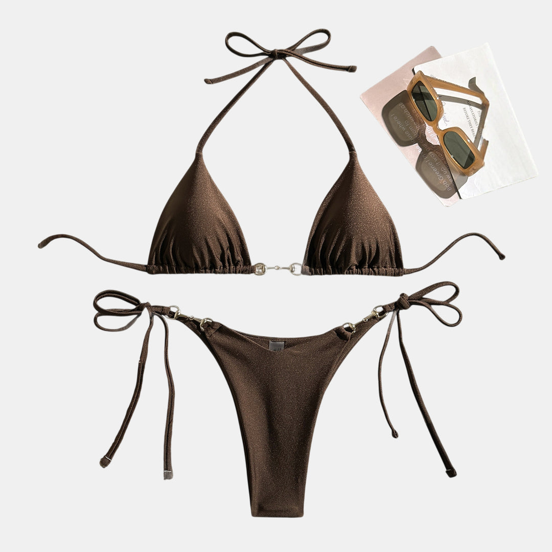 Women's String Bikini in coffee brown