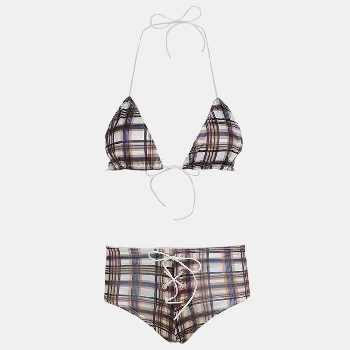Women's Boyshort Bikini in white plaid
