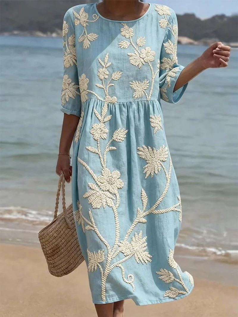 Women's Summer Midi Dress in blue floral