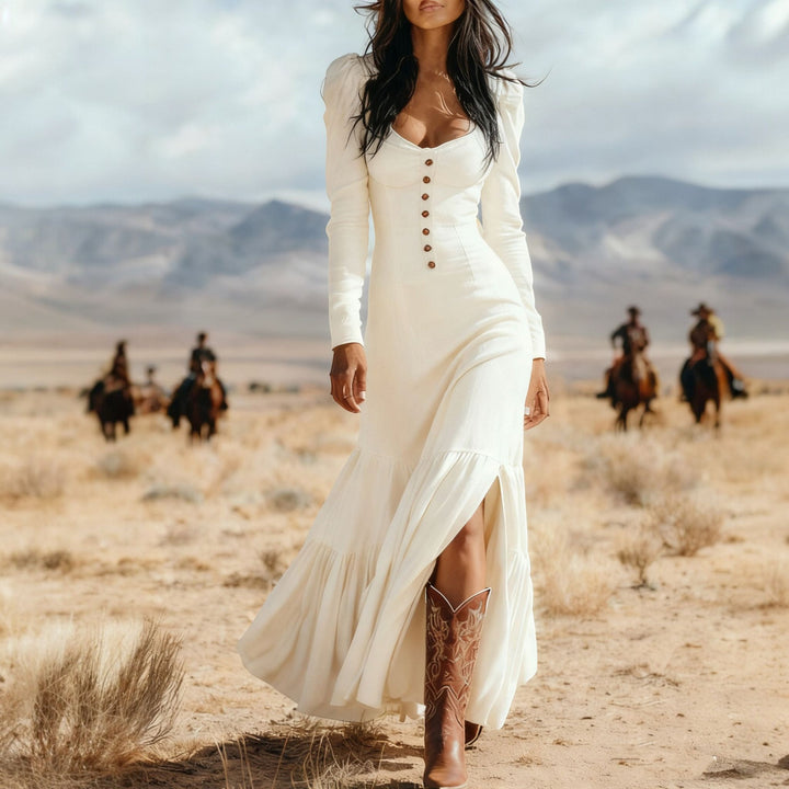 Women's Long Sleeve Maxi Dress in ivory