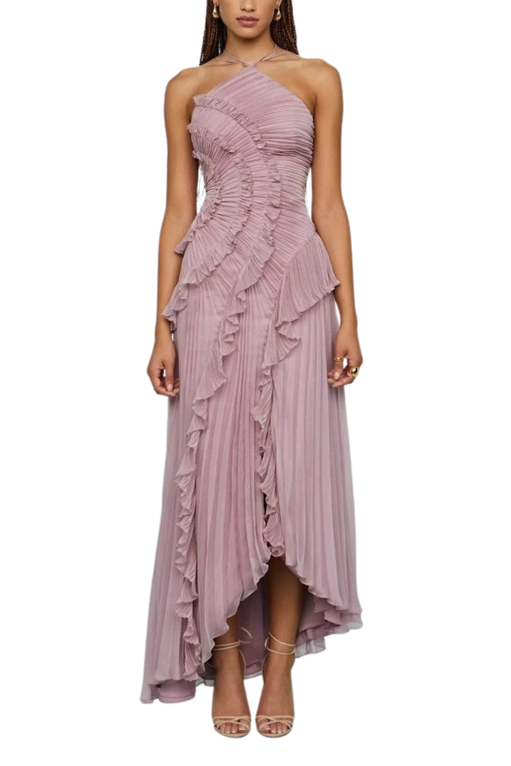 JENNIE™ – Elegant Lotus-Inspired Halter Neck Maxi Dress