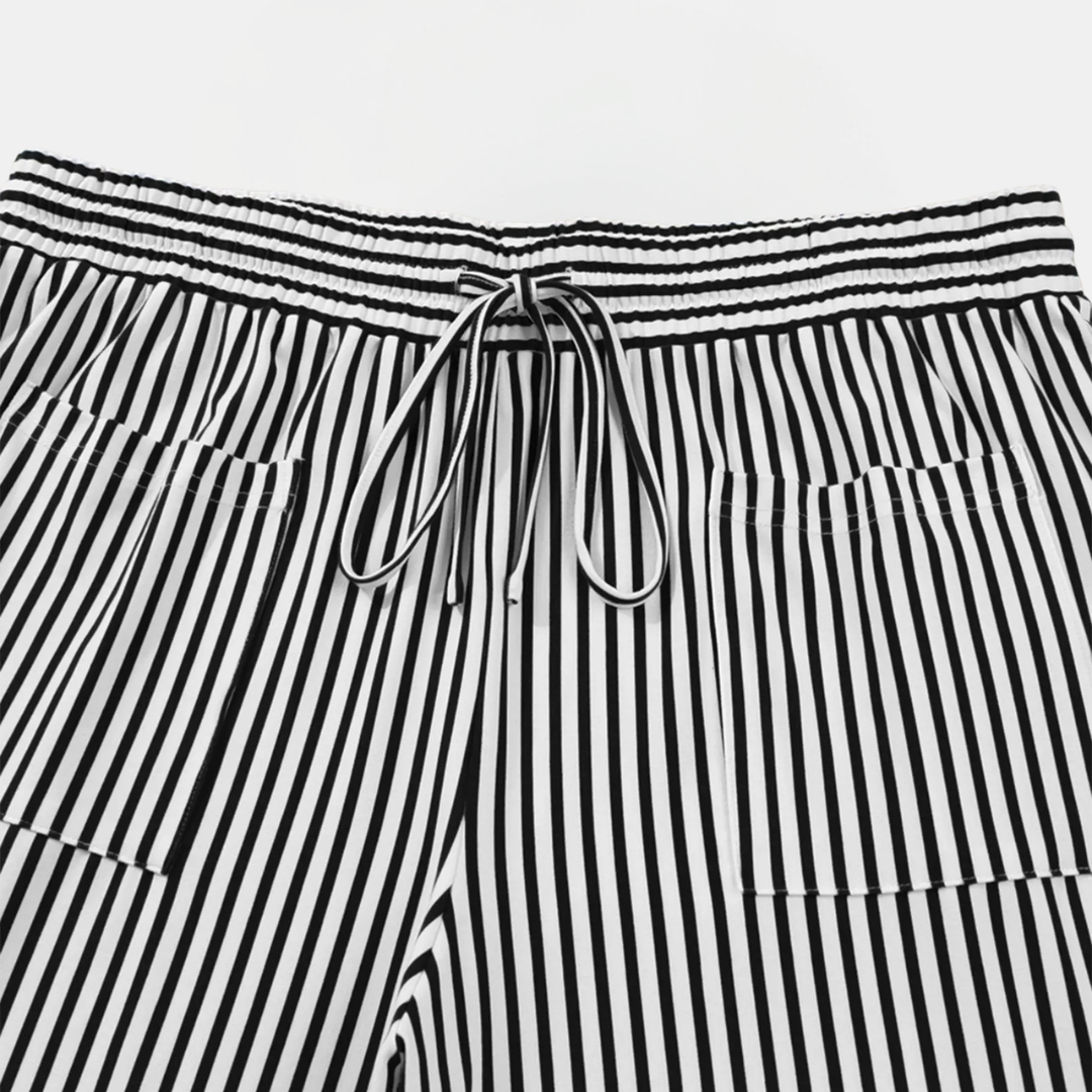 Women's Plus Size Wide Leg Striped Casual Palazzo Pants with Pockets