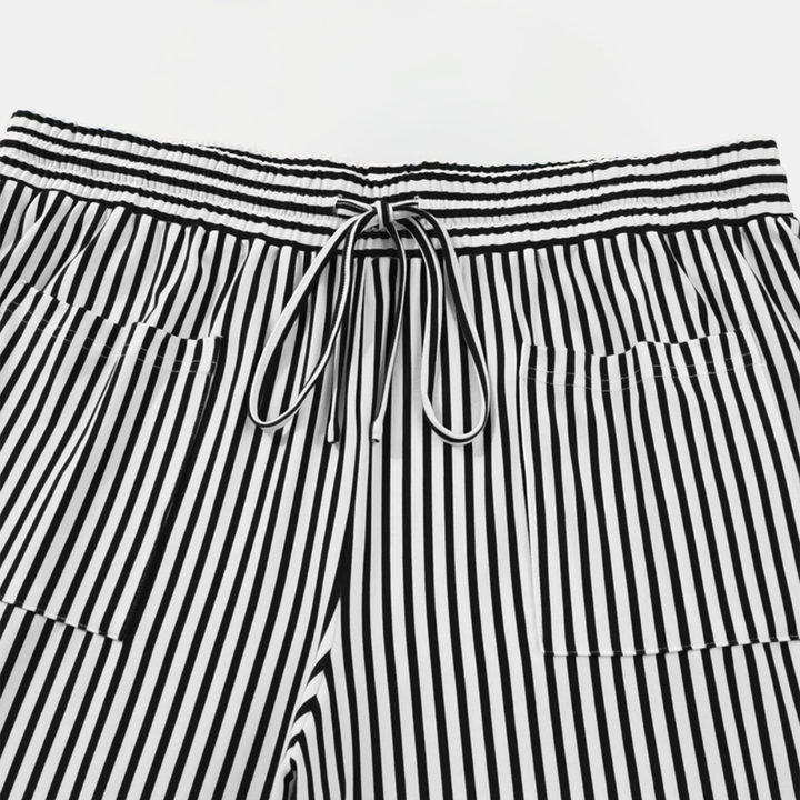 Women's Plus Size Wide Leg Striped Casual Palazzo Pants with Pockets