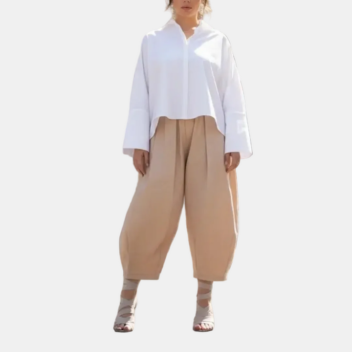 Women's Oversized Lapel Collar Long Sleeve Relaxed Blouse