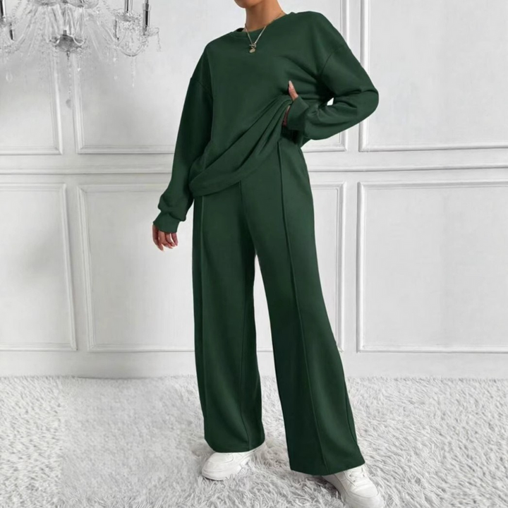 AMBRA™ - Casual Long Sleeve Sweatshirt and High Waist Pants Set