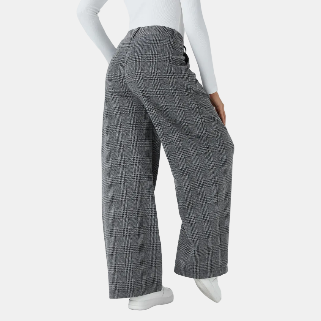 Women's Wide Leg Trousers Women, High Waist Glen Plaid Pleated