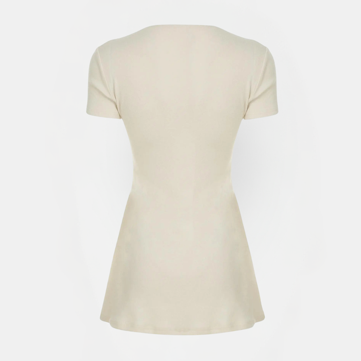 Women's Button Front Deep V-Neck Short Sleeve A Line Dress