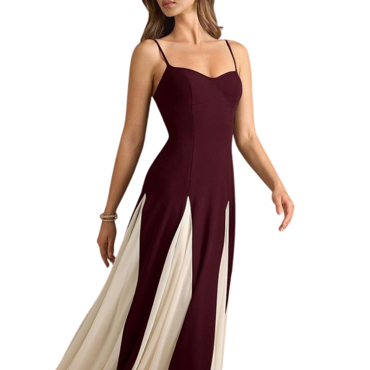 BEATRIX™ – Elegant A-Line Crepe & Chiffon Maxi Dress