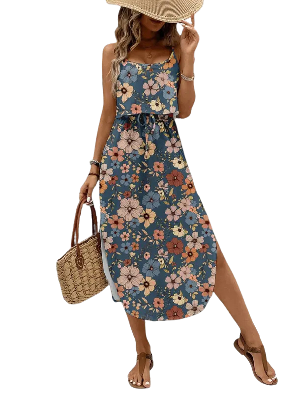 SOFIA™ – Tie Dye Floral Split Thigh Casual Dress