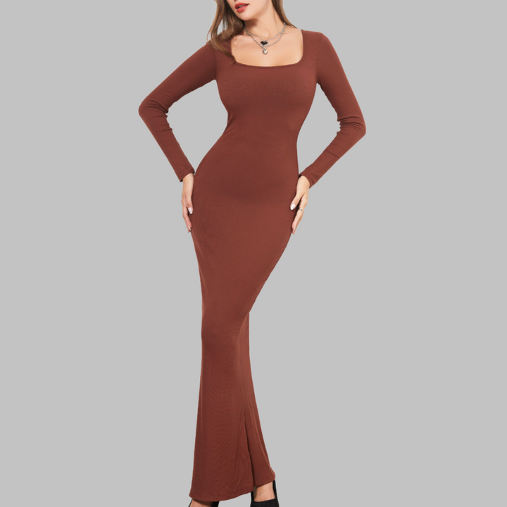 built in shapewear midi dress S3 Apparel Women's Straight Neck Off The Shoulder Sculpting Midi Dress with Built-In Shapewear - Dolce Leopard