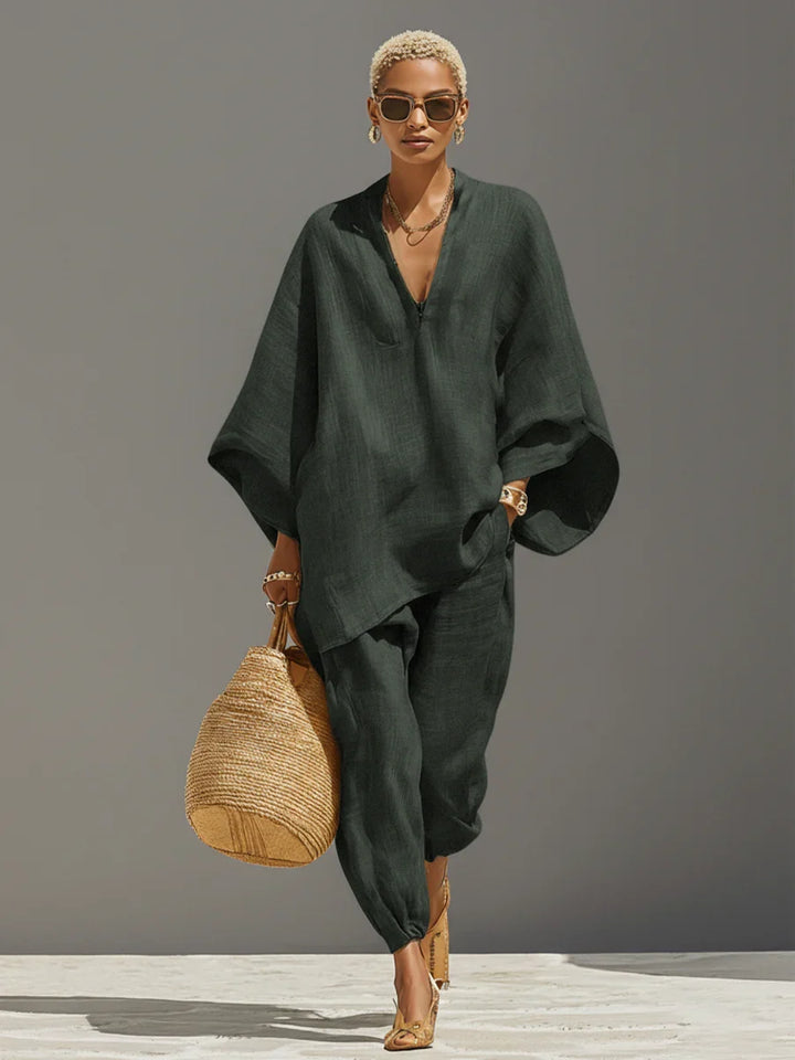 Women's Linen Set in dark green