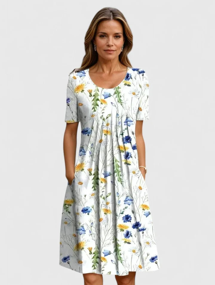 Women's Summer Midi Dress in yellow floral
