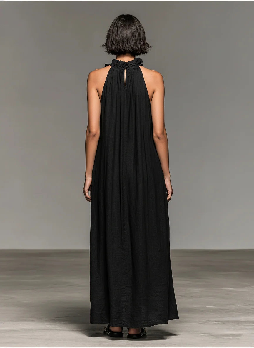 Women's Linen Maxi Dress in black