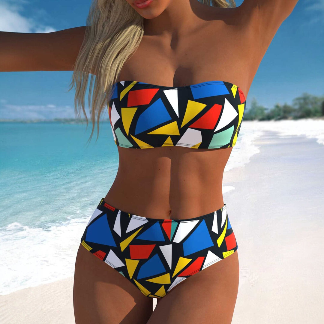 Women's High Waisted Bikini in multicolour geometric