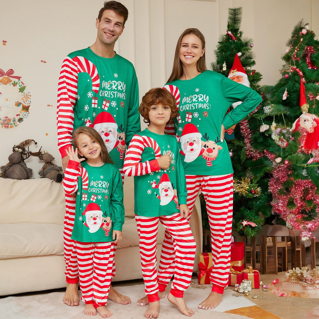 Family Matching Christmas PJs in green print