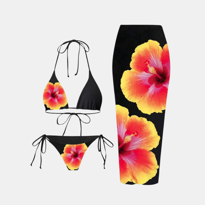 Women's String Bikini in black print orange