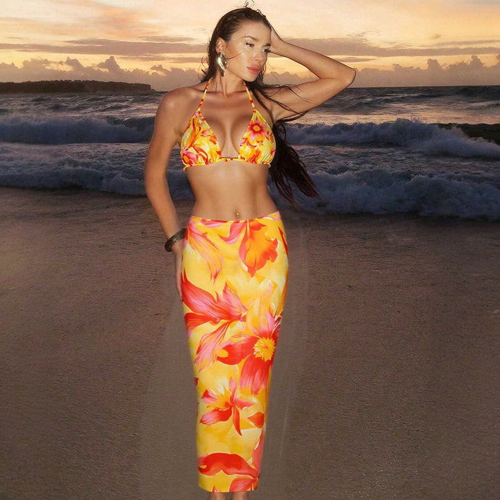 Women's String Bikini in yellow floral