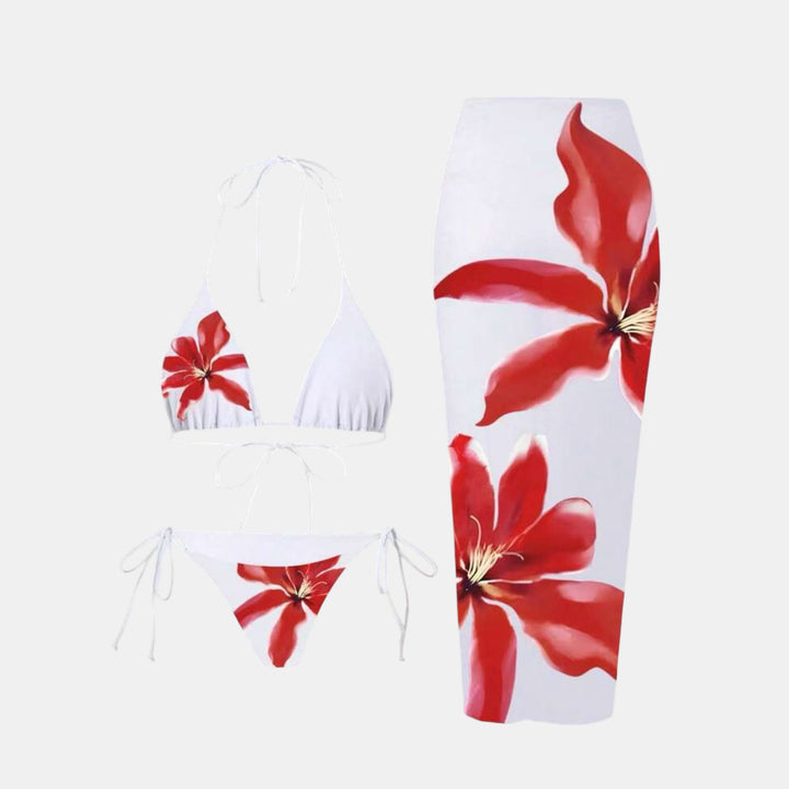 Women's String Bikini in white print red