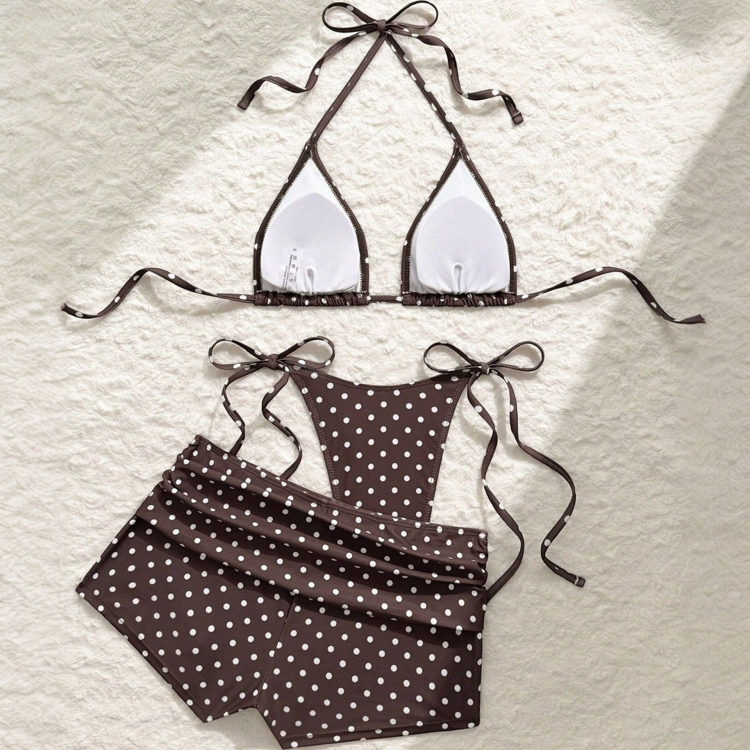 Women's Polka Dot Bikini in coffee brown