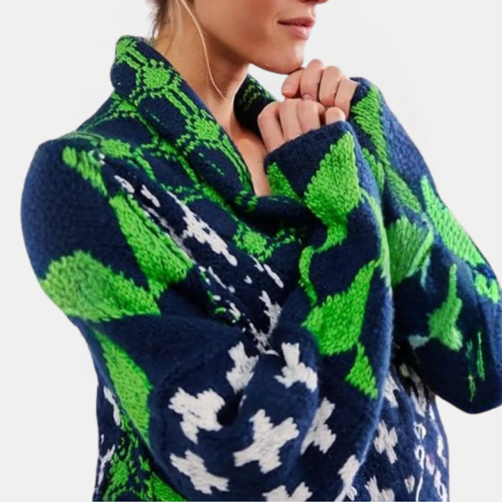 Women's Y2K Abstract Print Button Down Oversized Knit Cardigan