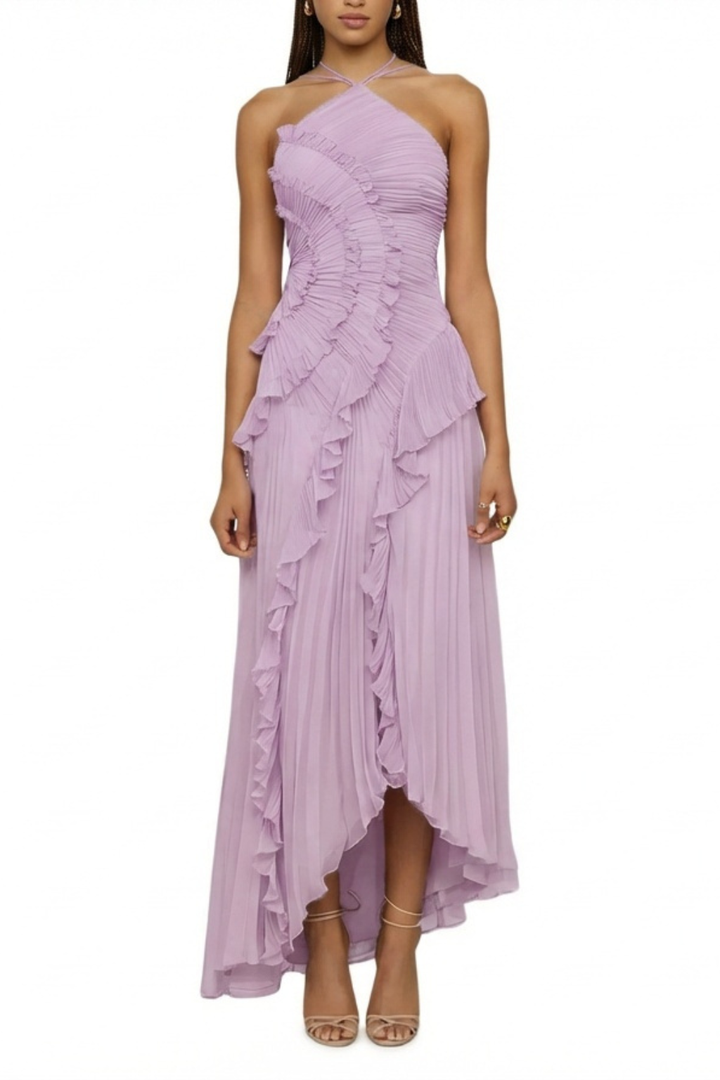 JENNIE™ – Elegant Lotus-Inspired Halter Neck Maxi Dress