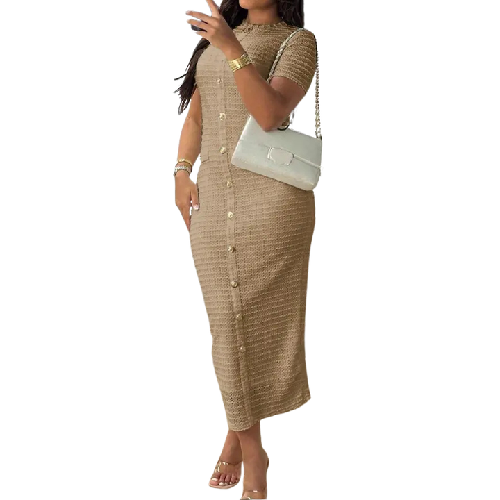 BRONWYN™ – Classic Zipper Back Dress with Faux Button Accent