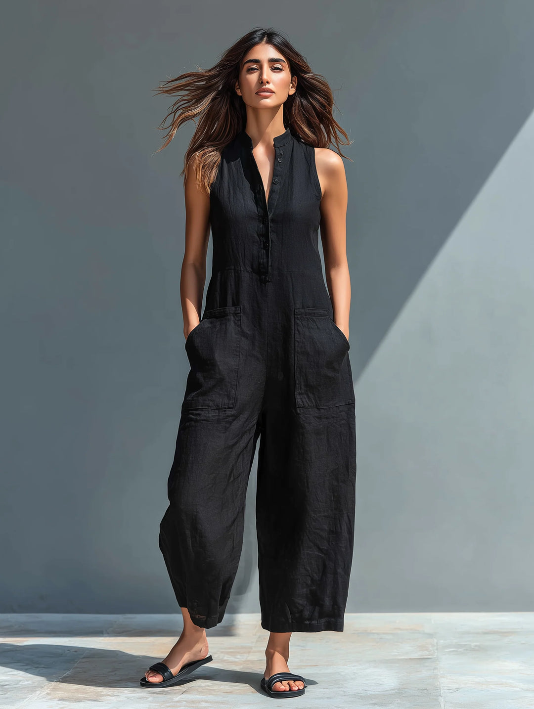 Women's Linen Jumpsuit in black