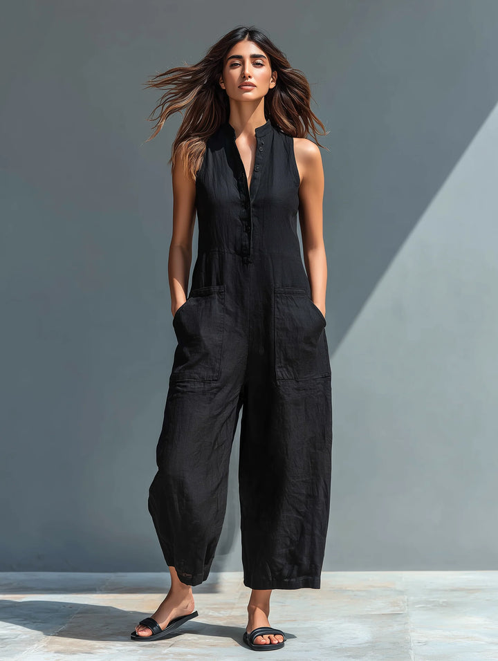 Women's Linen Jumpsuit in black