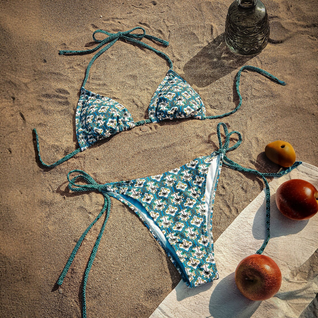 Women's String Bikini in blue floral