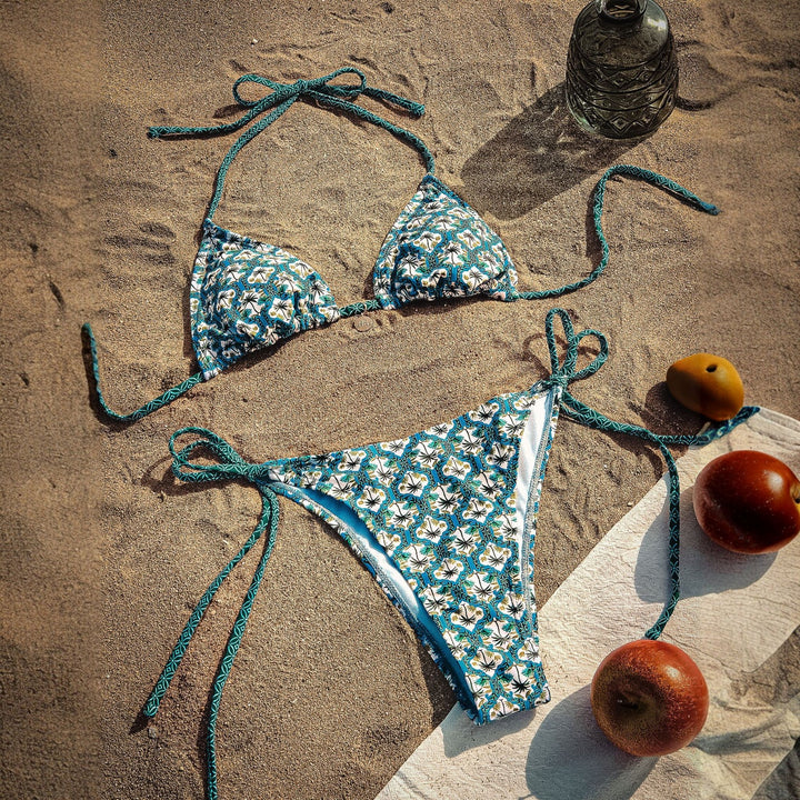 Women's String Bikini in blue floral