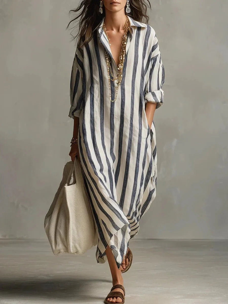 Women's Maxi Summer Dress in blue striped