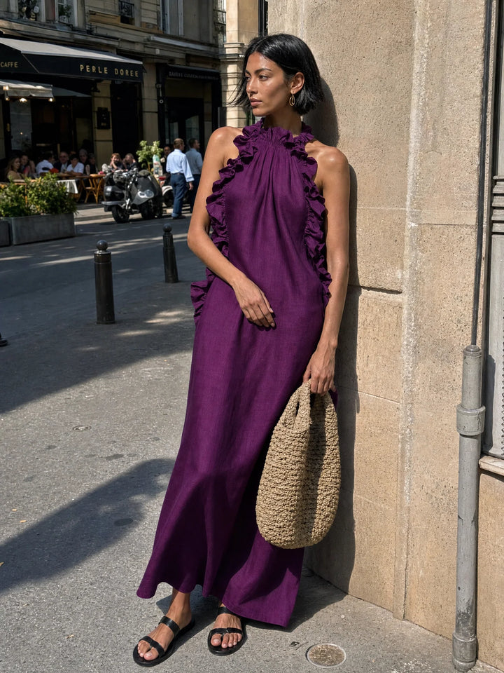 Women's Linen Maxi Dress in purple