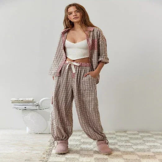 Women's Matching Set in pink plaid