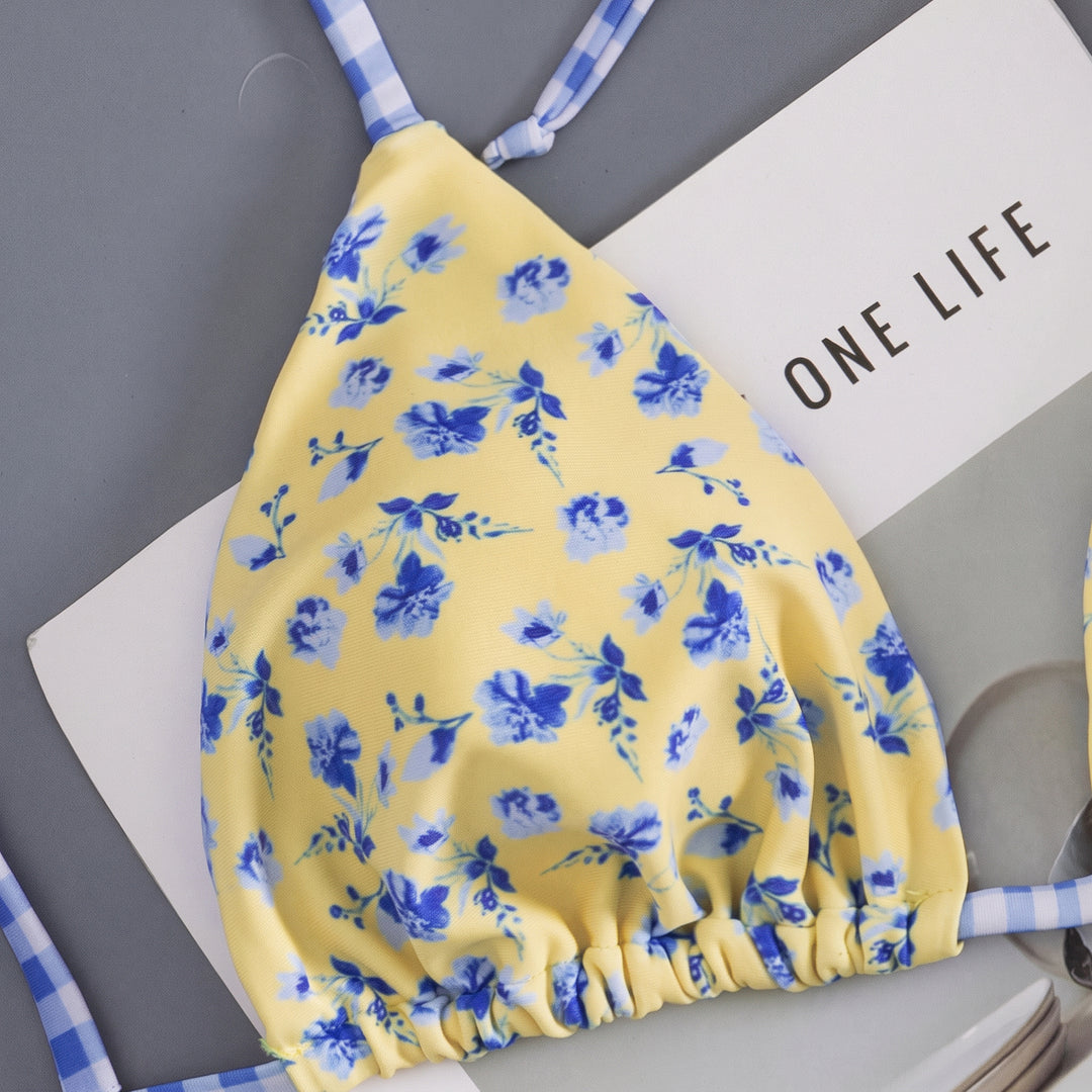 Women's String Bikini in yellow floral