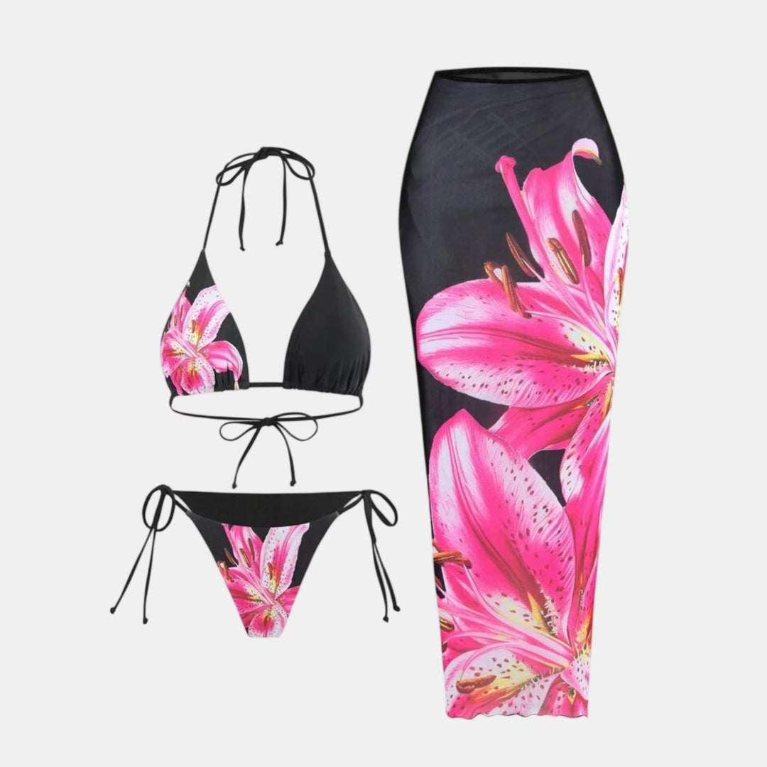 Women's String Bikini in black print pink